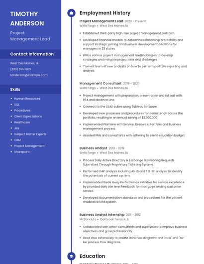 Project Management Lead Resume