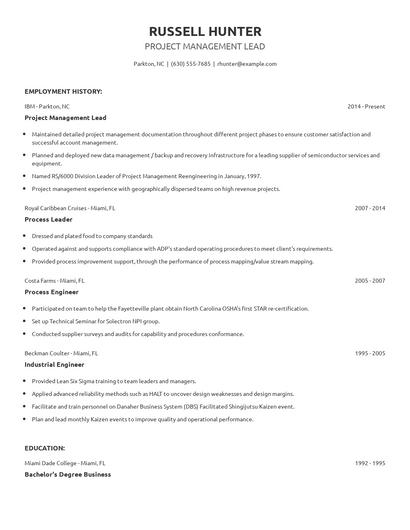 Project Management Lead Resume