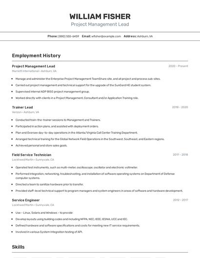 Project Management Lead Resume