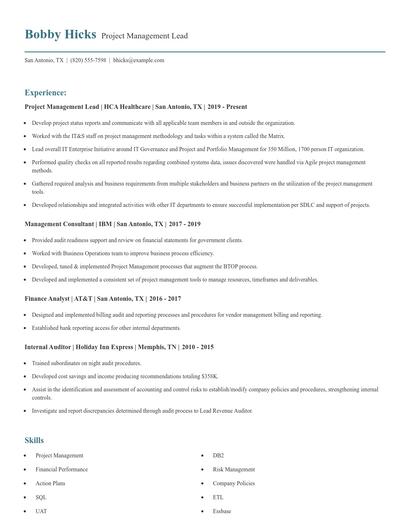 Project Management Lead Resume