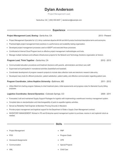 Project Management Lead Resume