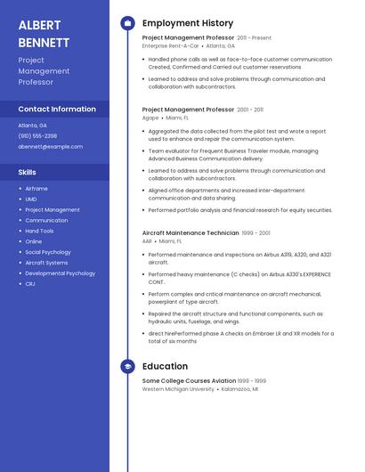 Project Management Professor Resume