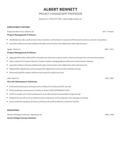 Project Management Professor Resume