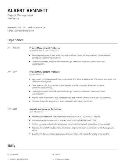 Project Management Professor Resume