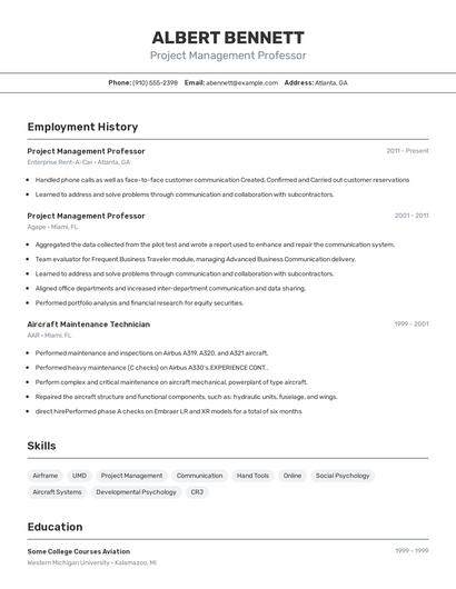 Project Management Professor Resume