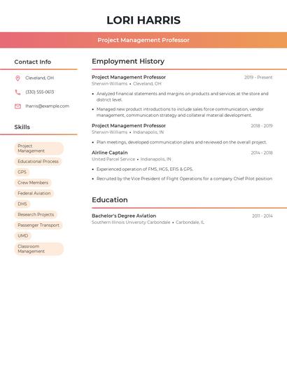 Project Management Professor Resume