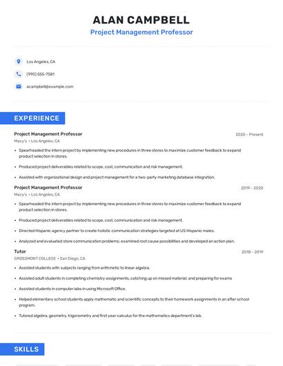 Project Management Professor Resume