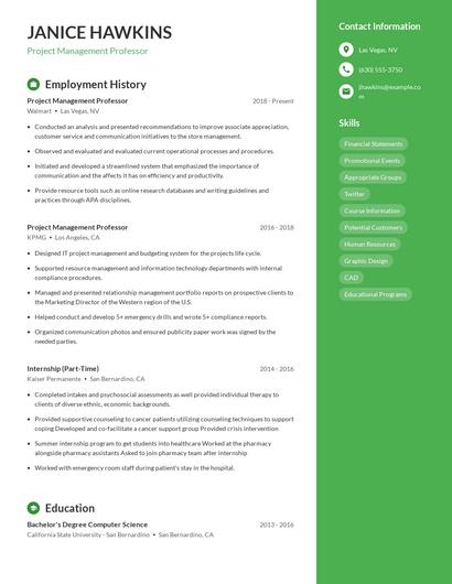 Project Management Professor Resume