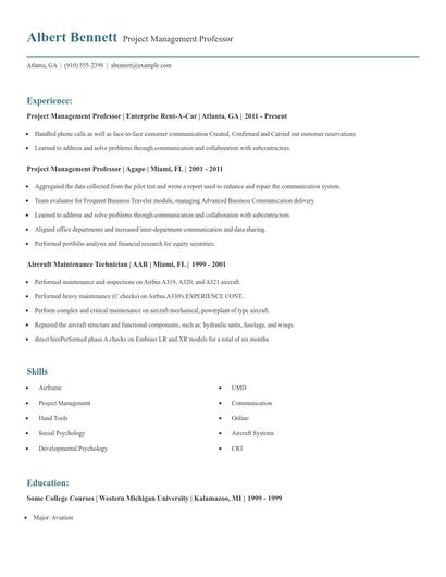 Project Management Professor Resume