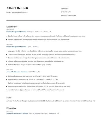 Project Management Professor Resume