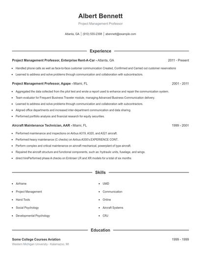Project Management Professor Resume