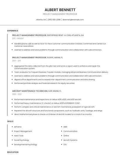Project Management Professor Resume