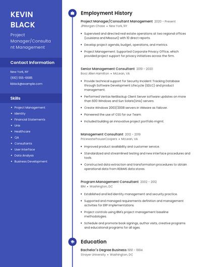 Project Manager/Consultant Management Resume