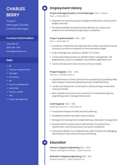 Project Manager/Quality Control Manager Resume