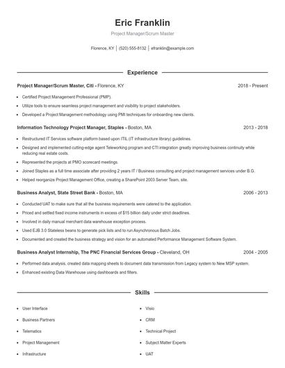 Project Manager/Scrum Master Resume