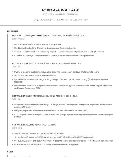 Project Manager/Test Manager Resume