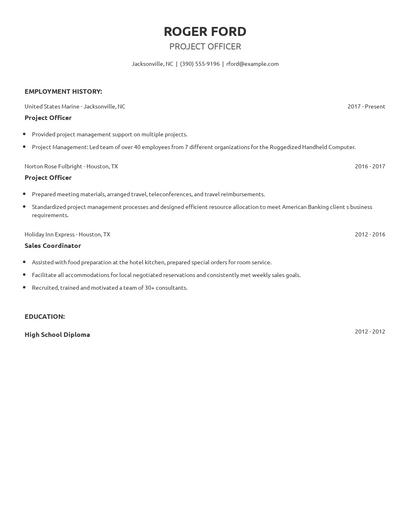 Project Officer Resume