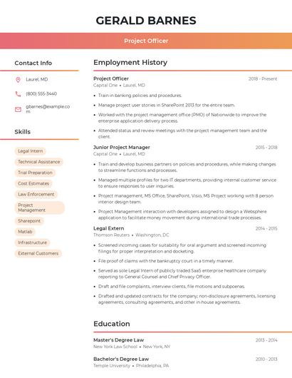 Project Officer Resume