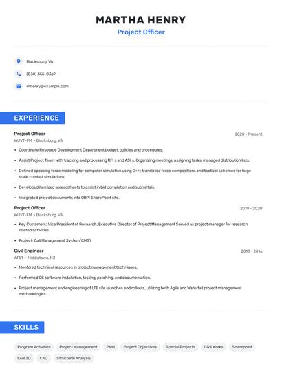Project Officer Resume