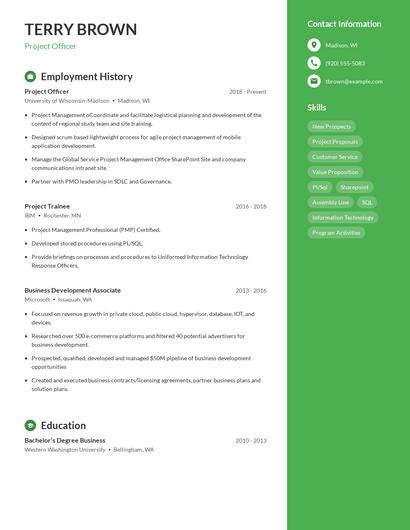 Project Officer Resume