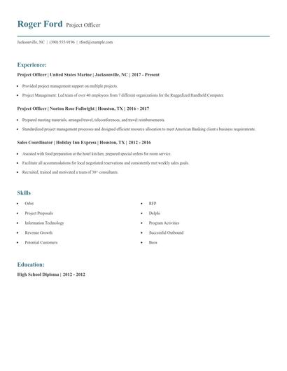 Project Officer Resume