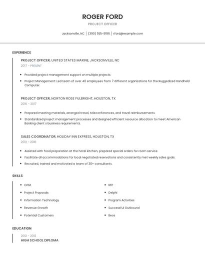 Project Officer Resume