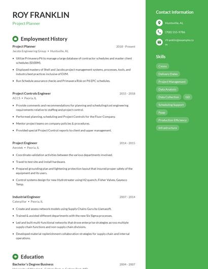 Project Planner Resume