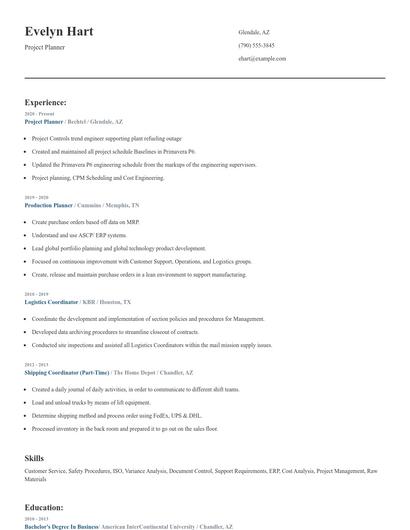 Project Planner Resume