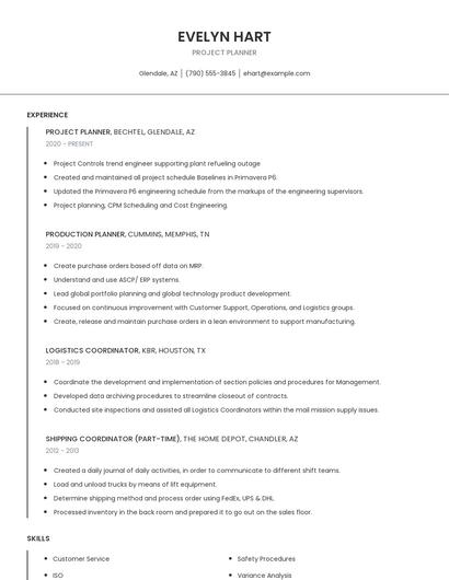 Project Planner Resume