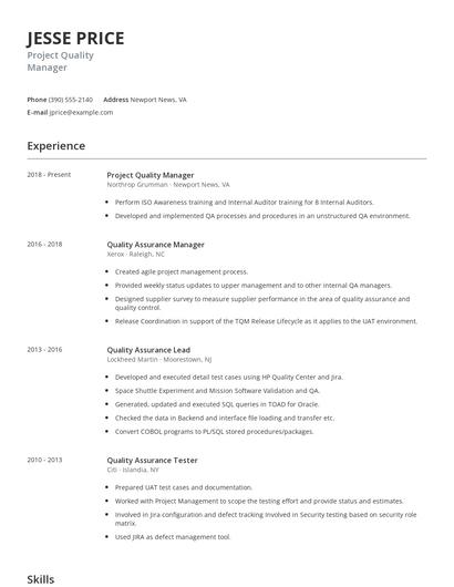 Project Quality Manager Resume