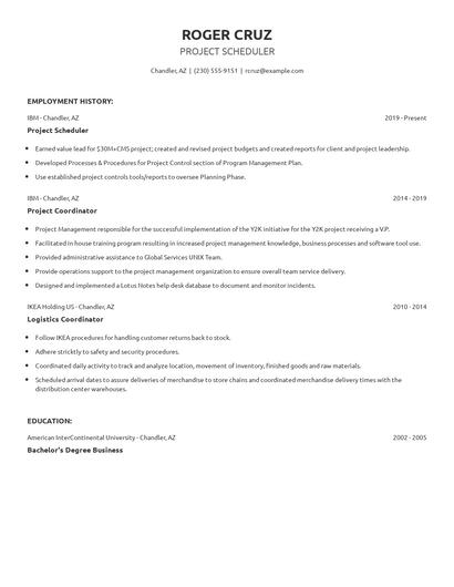 Project Scheduler Resume