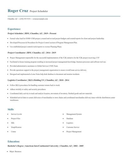 Project Scheduler Resume