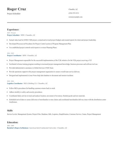 Project Scheduler Resume