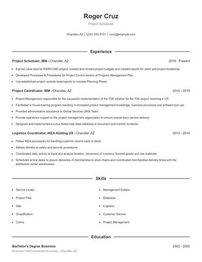 Project Scheduler Resume
