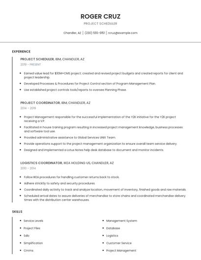 Project Scheduler Resume