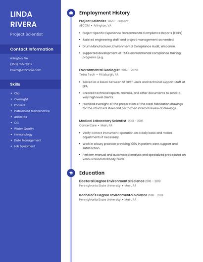 Project Scientist Resume