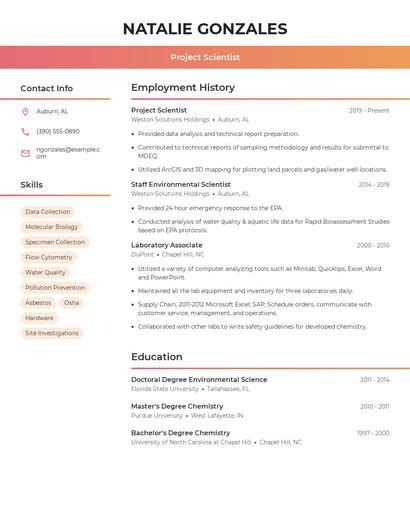 Project Scientist Resume
