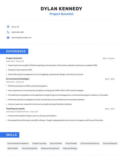 Project Scientist Resume