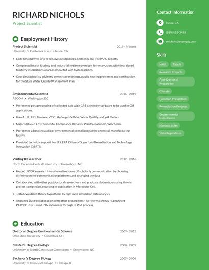 Project Scientist Resume