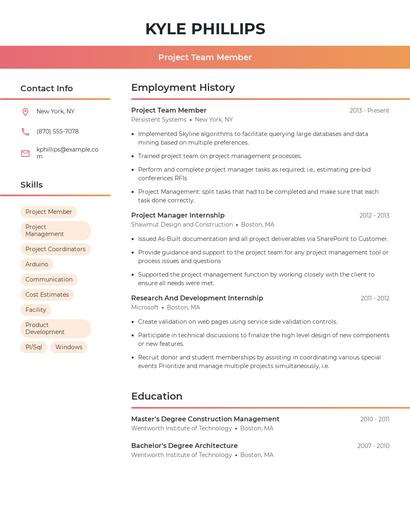 Project Team Member Resume