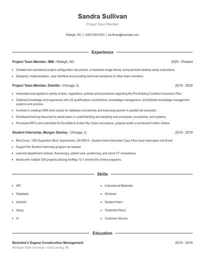 Project Team Member Resume