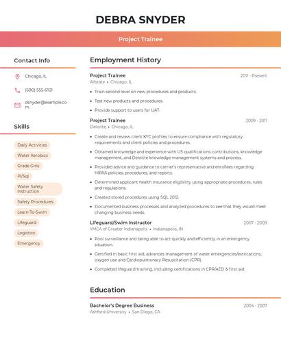 Project Trainee Resume