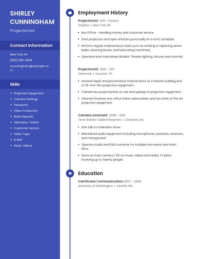 Projectionist Resume