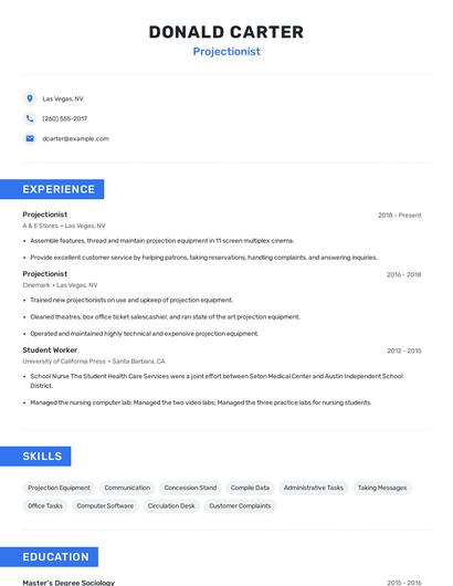 Projectionist Resume