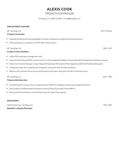 Projects Controller Resume