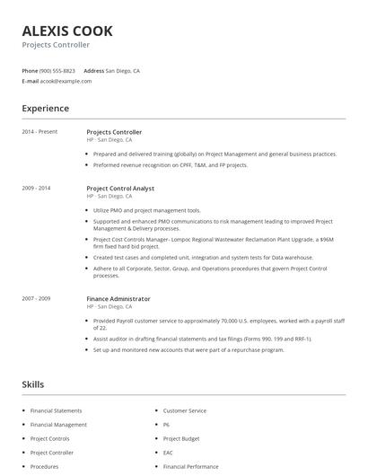 Projects Controller Resume