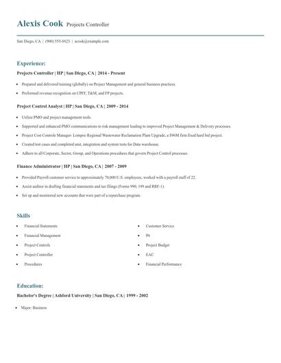 Projects Controller Resume