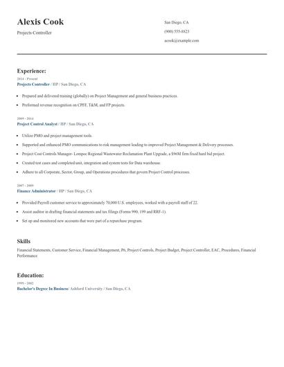 Projects Controller Resume