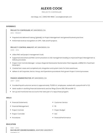 Projects Controller Resume