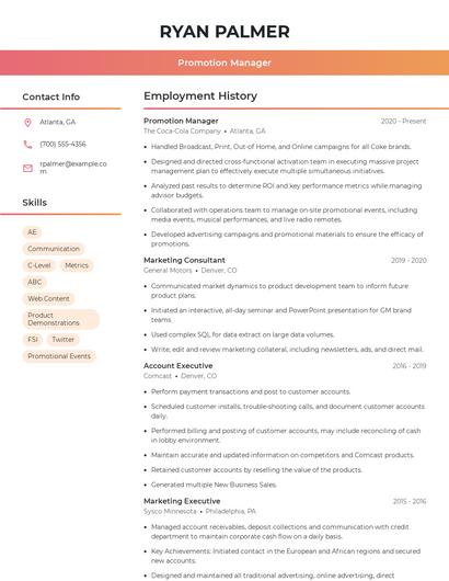 Promotion Manager Resume